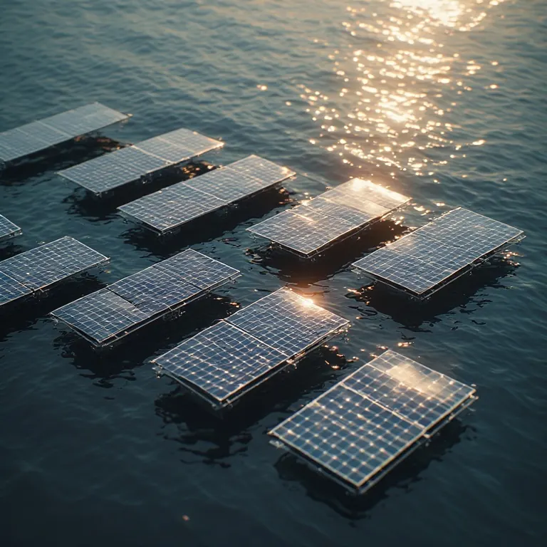 Floating solar panels on open water