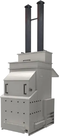Ash treatment unit with twin flues, angled view